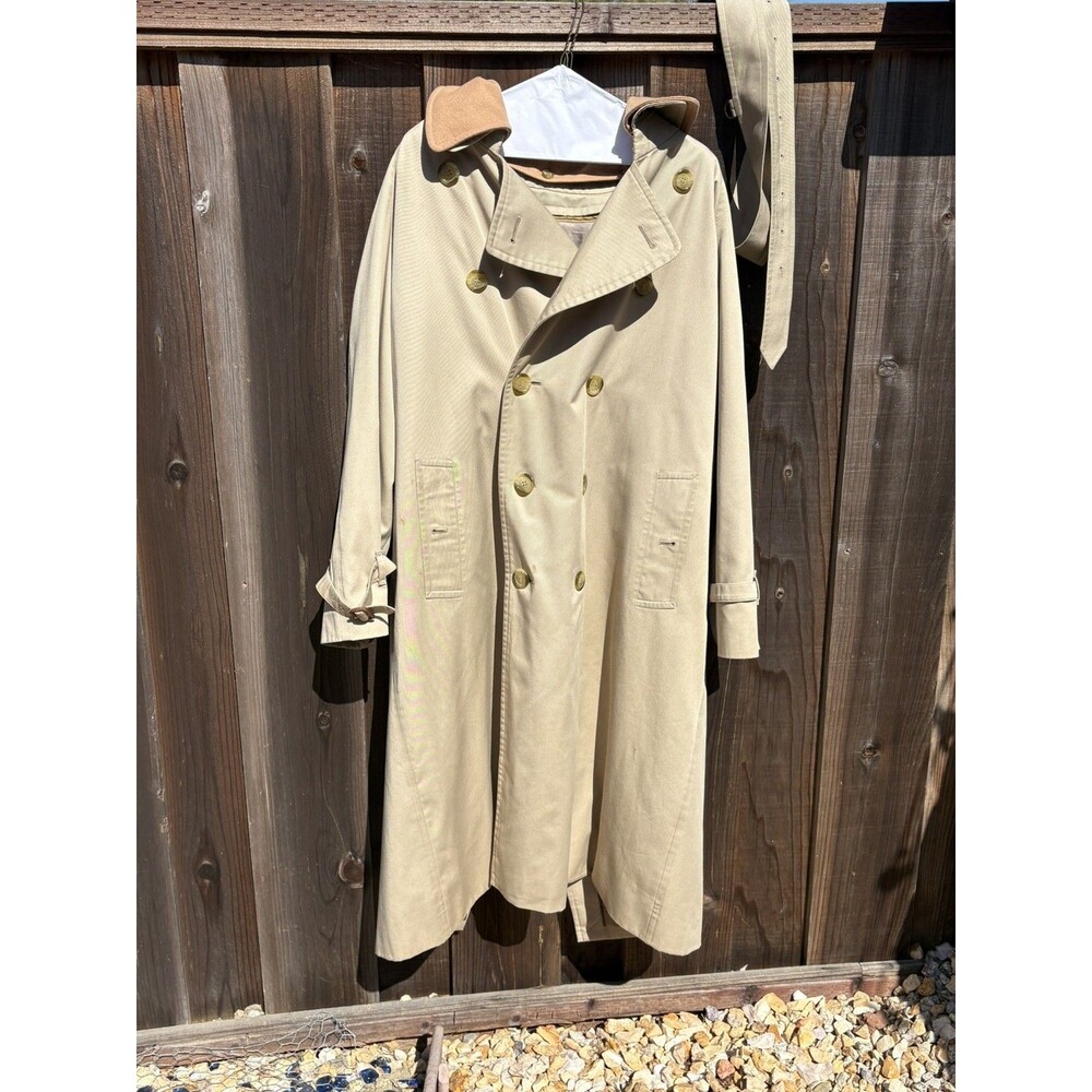 Vintage 80s Burberrys Double Breasted Trench Coat Removable Wool Collar 47" L